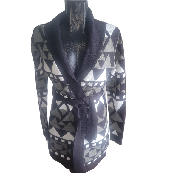 Suzy Shier Multi Colored Long Cardigan with Belt S - Picture 1 of 7